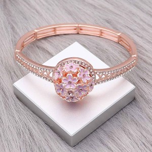 20MM Flowers snap rose-gold plated Plated With purple rhinestones enamel charms KC8147 snaps jewerly