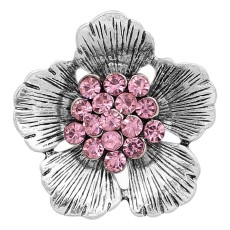 20MM Flowers snap silver Plated With Pink rhinestones charms KC8151 snaps jewerly