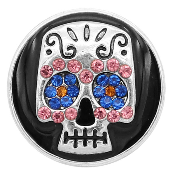 20MM Skull snap silver Plated With  rhinestones Black enamel charms KC8143 snaps jewerly