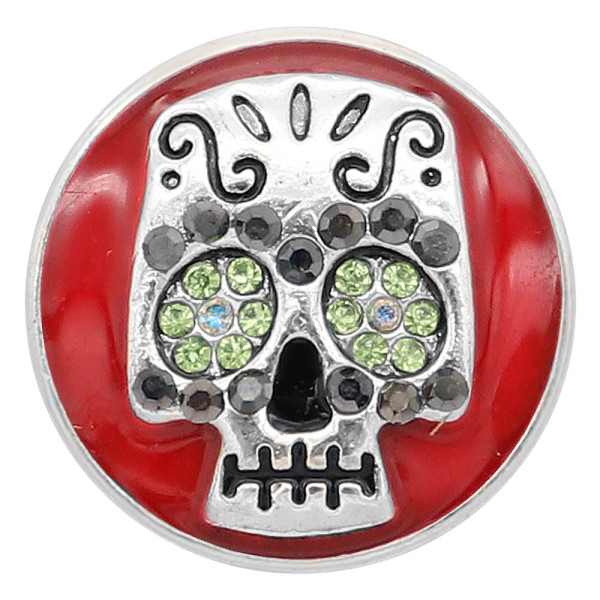 20MM Skull snap silver Plated With rhinestones red enamel charms KC8141 snaps jewerly