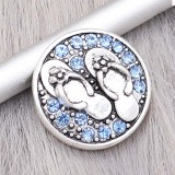 20MM Slippers snap Silver Plated With Blue rhinestones charms KC8156 snaps jewerly