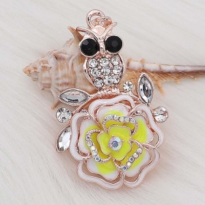 20MM snap Rose gold Plated  Flowers with Yellow rhinestones and enamel KC8162 snaps jewerly