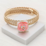 12MM snap gold Plated  Flowers with White rhinestones Pink enamel KS7150-S snaps jewerly