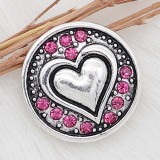 20MM Love snap Silver Plated With rose-red rhinestones charms KC8170 snaps jewerly