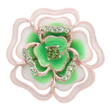 20MM snap Rose gold Plated  Flowers with Green rhinestones and enamel KC8161 snaps jewerly