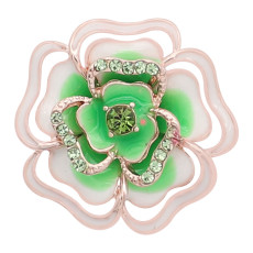 20MM snap Rose gold Plated  Flowers with Green rhinestones and enamel KC8161 snaps jewerly