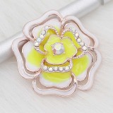 20MM snap Rose gold Plated  Flowers with Yellow rhinestones and enamel KC8162 snaps jewerly