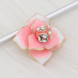 12MM snap gold Plated  Flowers with White rhinestones Pink enamel KS7150-S snaps jewerly