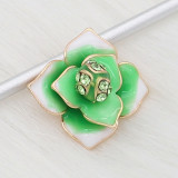 12MM snap gold Plated  Flowers with Green rhinestones enamel KS7153-S snaps jewerly
