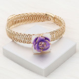 12MM snap gold Plated  Flowers with purple rhinestones enamel KS7154-S snaps jewerly