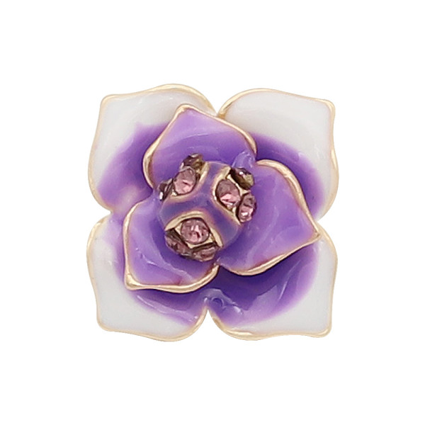 12MM snap gold Plated  Flowers with purple rhinestones enamel KS7154-S snaps jewerly