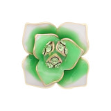 12MM snap gold Plated  Flowers with Green rhinestones enamel KS7153-S snaps jewerly