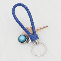 PU Blue leather Key chain button fit snaps chunks KC1227 Snaps Jewelry