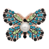 20MM Butterfly Gold snap Plated with  rhinestone and Pearl KC8057 Cyan