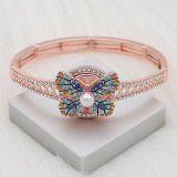 20MM  Butterfly rose-gold plated snap Plated with multicolor rhinestone Pearl  KC8056 snaps jewelry