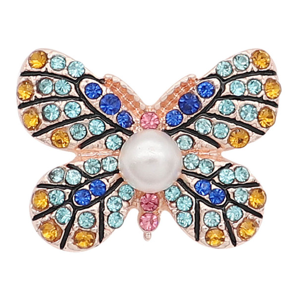 20MM  Butterfly rose-gold plated snap Plated with multicolor rhinestone Pearl  KC8056 snaps jewelry