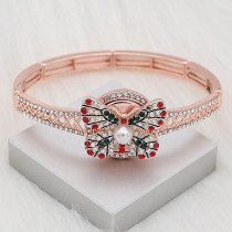 20MM  Butterfly rose-gold plated with red rhinestone Pearl   KC8055 snaps jewelry