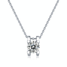 1 CT D 6.5mm Classic bull head clavicle chain Moissanite Sterling Silver Pendant Necklace Platinum plating 45CM chain