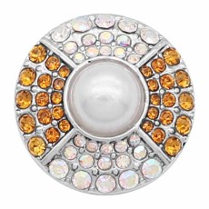 20MM  design snap Silver Plated With Yellow and  rhinestones And pearl KC8187 snaps jewerly