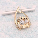 20MM Owl snap gold Plated With White rhinestones charms KC9338 snaps jewerly