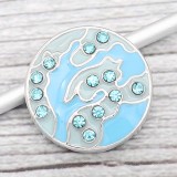 20MM snap Silver Plated With blue rhinestones and  enamel KC8194 snaps jewerly