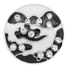 20MM snap Silver Plated With white rhinestones and black enamel KC8192 snaps jewerly