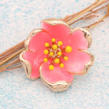 20MM snap gold Plated  Flowers with Pink enamel KC8204 snaps jewerly