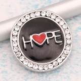 20MM Hope snap Silver Plated With rhinestones and black enamel KC8199 snaps jewerly