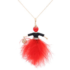 Fashion Feather doll alloy necklace 70cm with rhinestones