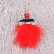 Fashion Feather doll alloy necklace 70cm with rhinestones