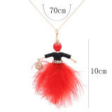 Fashion Feather doll alloy necklace 70cm with rhinestones