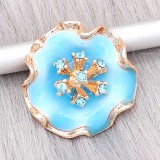 20MM snap gold Plated  Flowers with blue enamel and  rhinestone KC8212 snaps jewerly