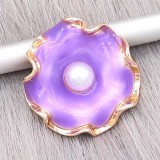 20MM snap gold Plated  Flowers with purple enamel and  Pearl KC8206 snaps jewerly