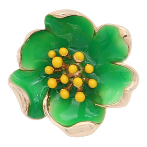 20MM snap gold Plated  Flowers with green enamel KC8205 snaps jewerly