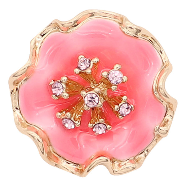 20MM snap gold Plated  Flowers with enamel and pink rhinestone KC8211