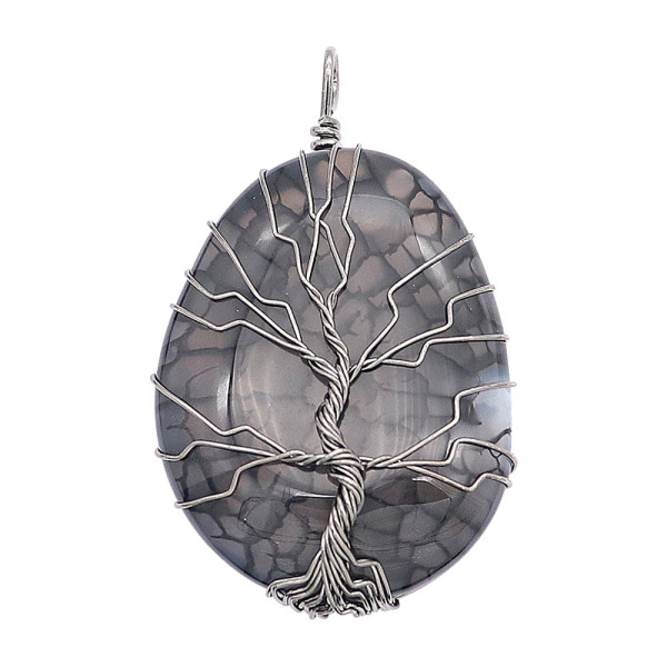 Natural stone-agate Tree of life copper Pendant of necklace night Dark Forest