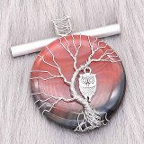 Natural stone-agate Tree of life copper Pendant of necklace Owls in the evening