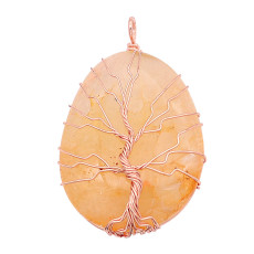Natural stone-agate Tree of life copper Pendant of necklace Golden sun