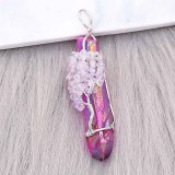 Natural stone-agate Tree of life copper Pendant of necklace Purple fire