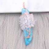 Natural stone-agate Tree of life copper Pendant of necklace Blue Water