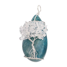 Natural stone-agate （Cut and polish smooth）Tree of life copper Pendant of necklace