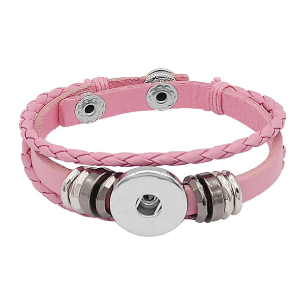 Pink Leather Snap bracelets KC0529  fit 20mm snaps chunks 1 button