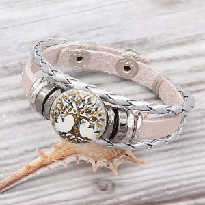 White leather Snap bracelets KC0528  fit 20mm snaps chunks