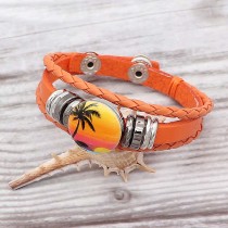 Leather Snap Bracelet orange  KC0524  fit 1 buttons 20mm snaps chunks