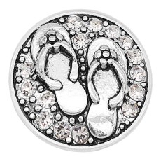 20MM Beach shoes Round metal silver plated snap with White rhinestone KC9270 charms snaps jewelry