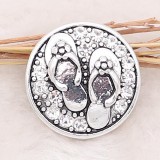 20MM Beach shoes Round metal silver plated snap with White rhinestone KC9270 charms snaps jewelry