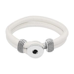 White Leather Snap bracelets KC0543  fit 20mm snaps chunks 1 button