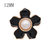 12MM snap gold plated Flowers plated black enamel KS7176-S snaps jewerly