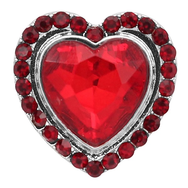 20MM love Valentine's Day design snap Silver Plated with Red rhinestone KC9414
