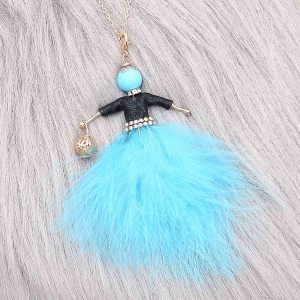 Fashion Feather doll alloy necklace 70cm with rhinestones